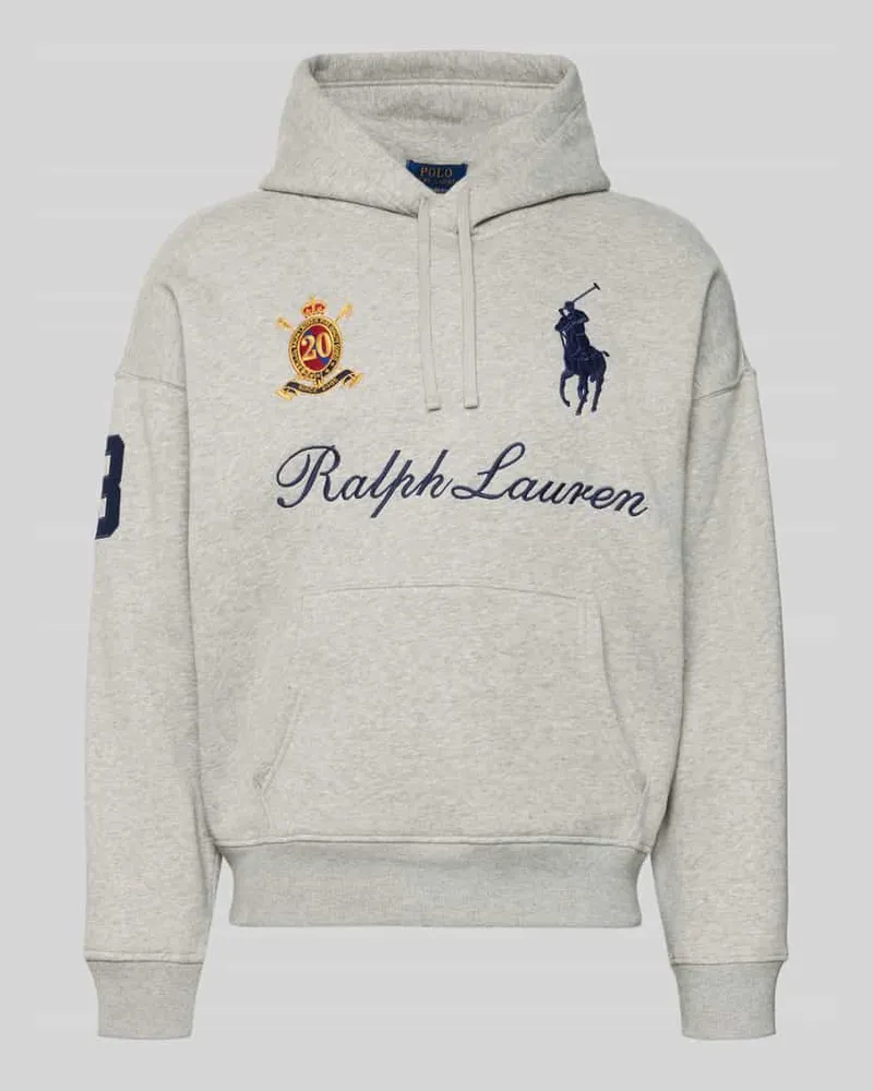 Ralph Lauren Hoodie mit Label-Stitchings und Känguru-Tasche Hellgrau