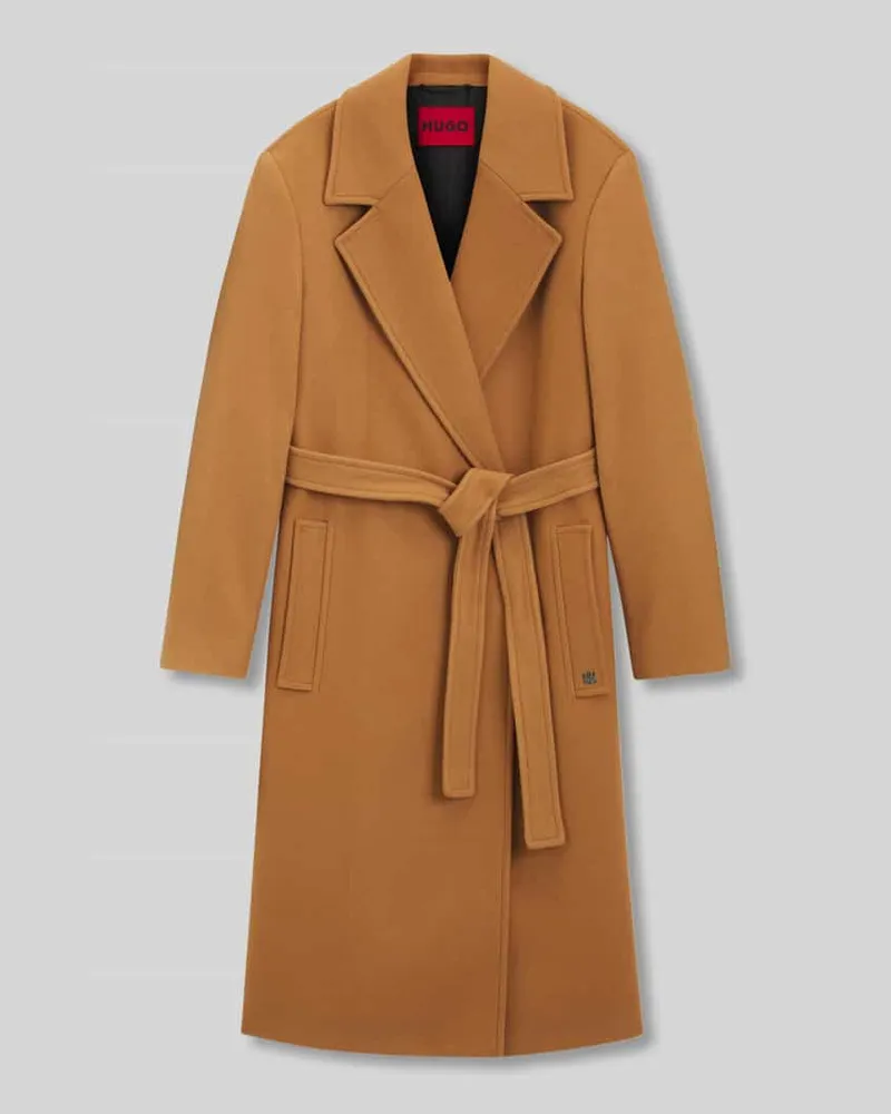 HUGO BOSS Regular Fit Mantel mit Woll-Anteil Modell 'MELZY Mittelbraun