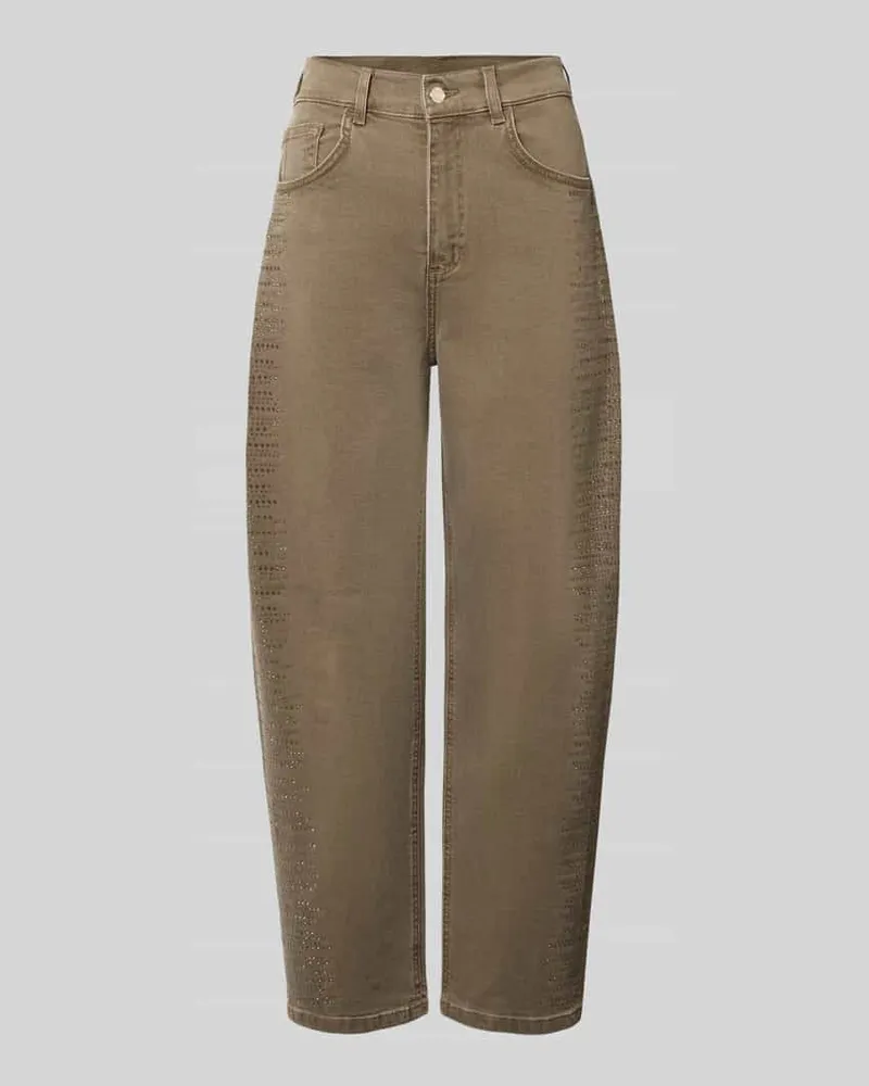 Liu Jo Jeans aus Baumwoll-Mix mit Strasssteinbesatz Beige