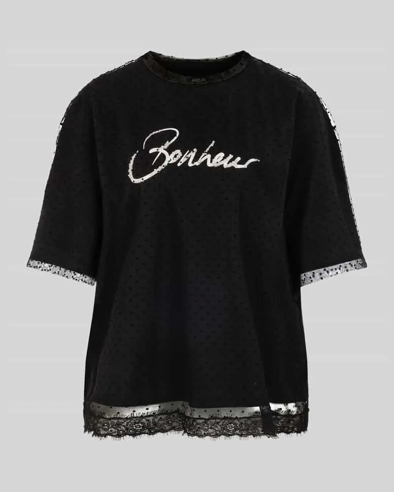 Marc Cain T-Shirt mit Glitzer-Schriftzug Black