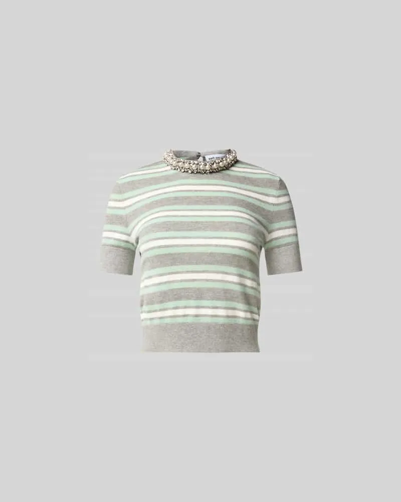 Self-Portrait T-Shirt mit Strasssteinbesatz Mittelgrau