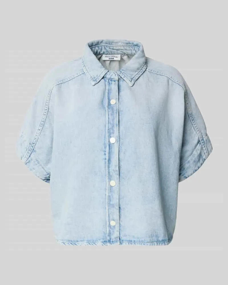 Marc O'Polo Relaxed Fit Kurzarmbluse aus reiner Baumwolle Jeansblau