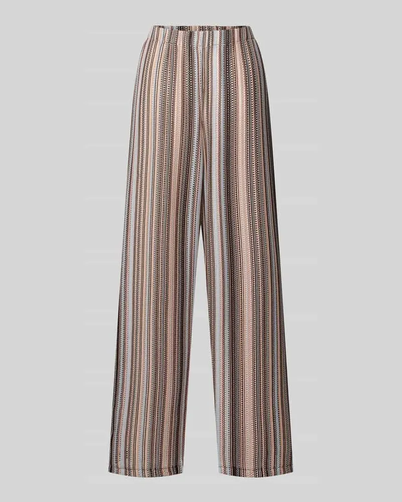 Smith & Soul Wide Leg Hose im Allover-Look mit elastischem Bund Mittelbraun