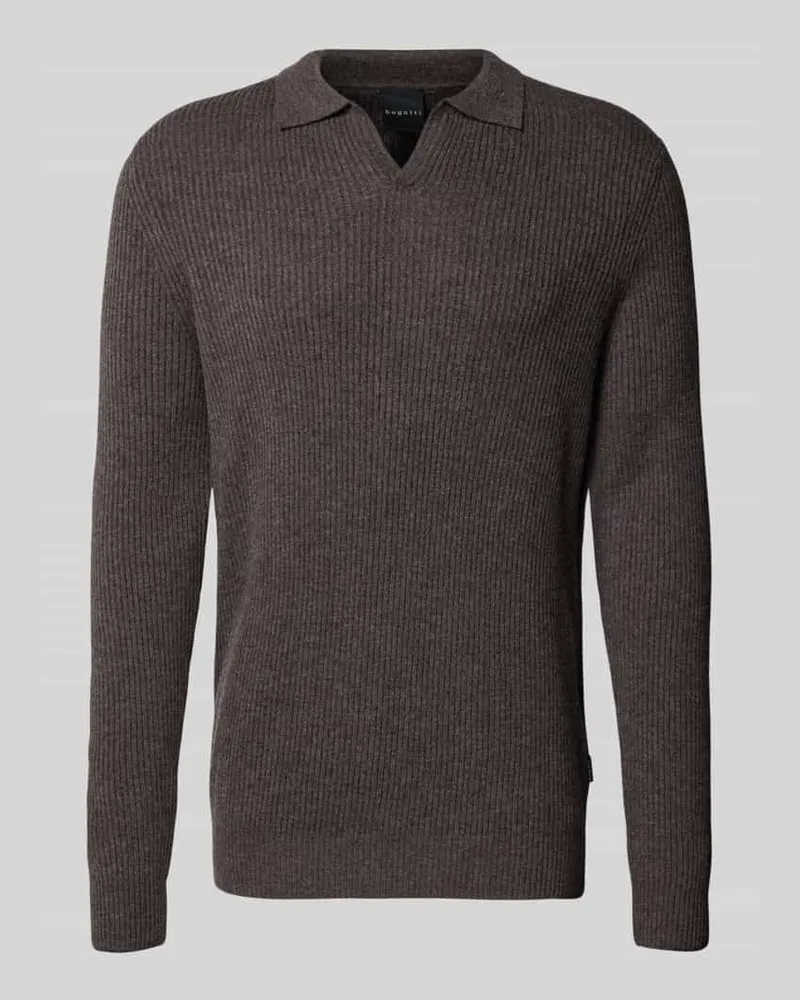 Bugatti Strickpullover mit Polokragen Dunkelbraun