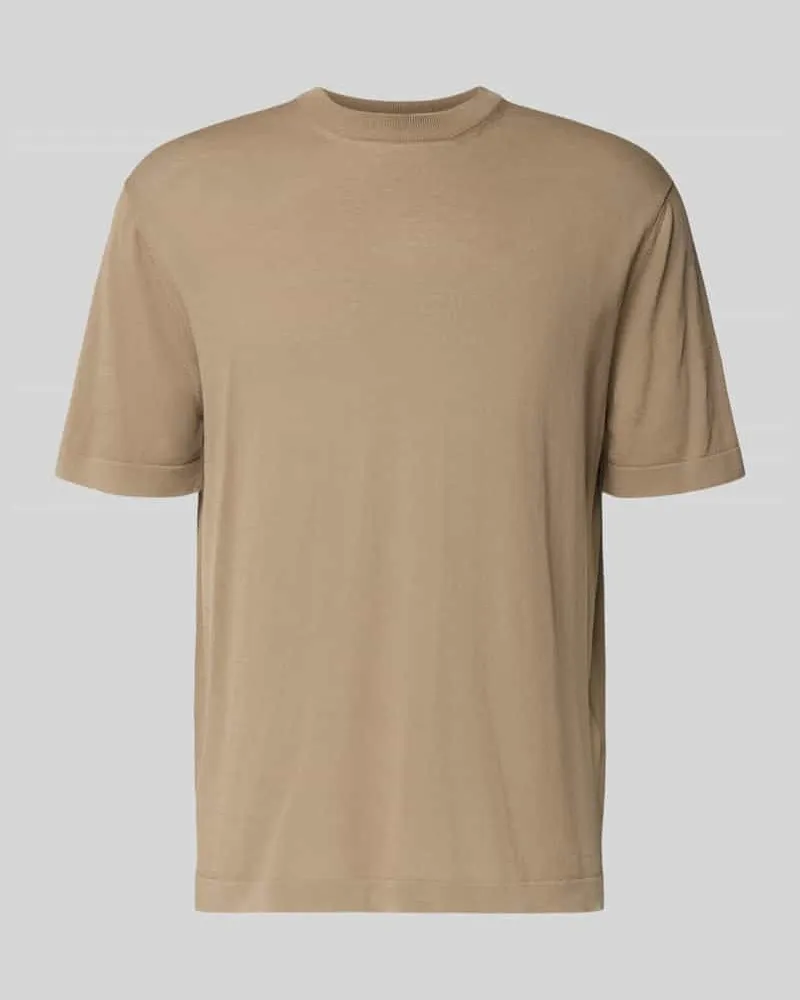 CRUNA T-Shirt mit geripptem Rundhalsausschnitt Beige