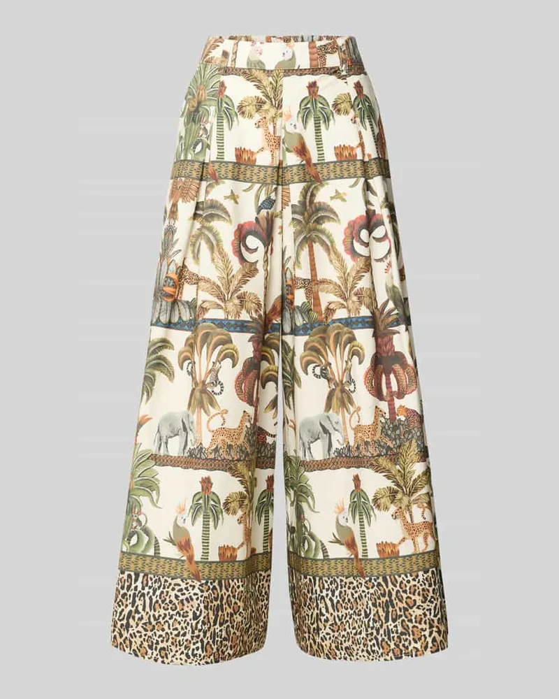 More & More Wide Leg Hose im Allover-Look Oliv