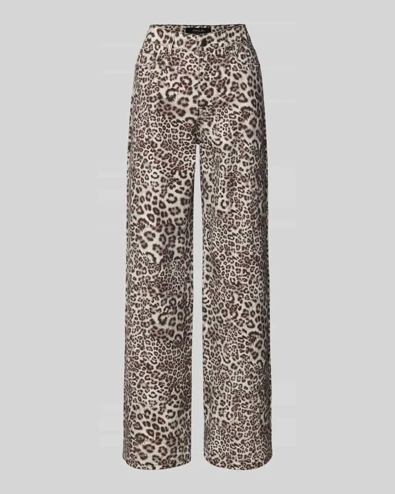 Marc Cain Wide Fit Jeans mit Allover-Animal-Print Sand