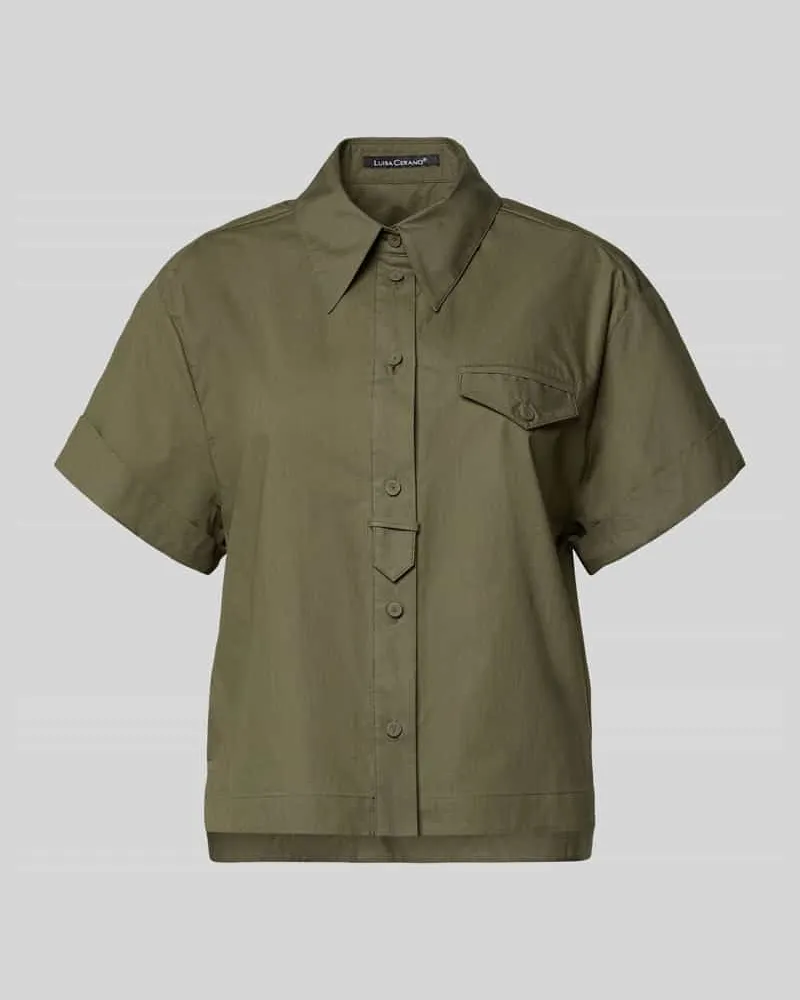 Luisa Cerano Boxy Fit Bluse mit Brusttasche Khaki