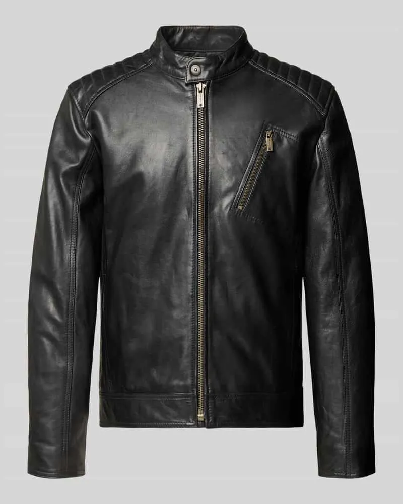 Strellson Regular Fit Lederjacke aus Lammnappa Modell 'PIERS Black