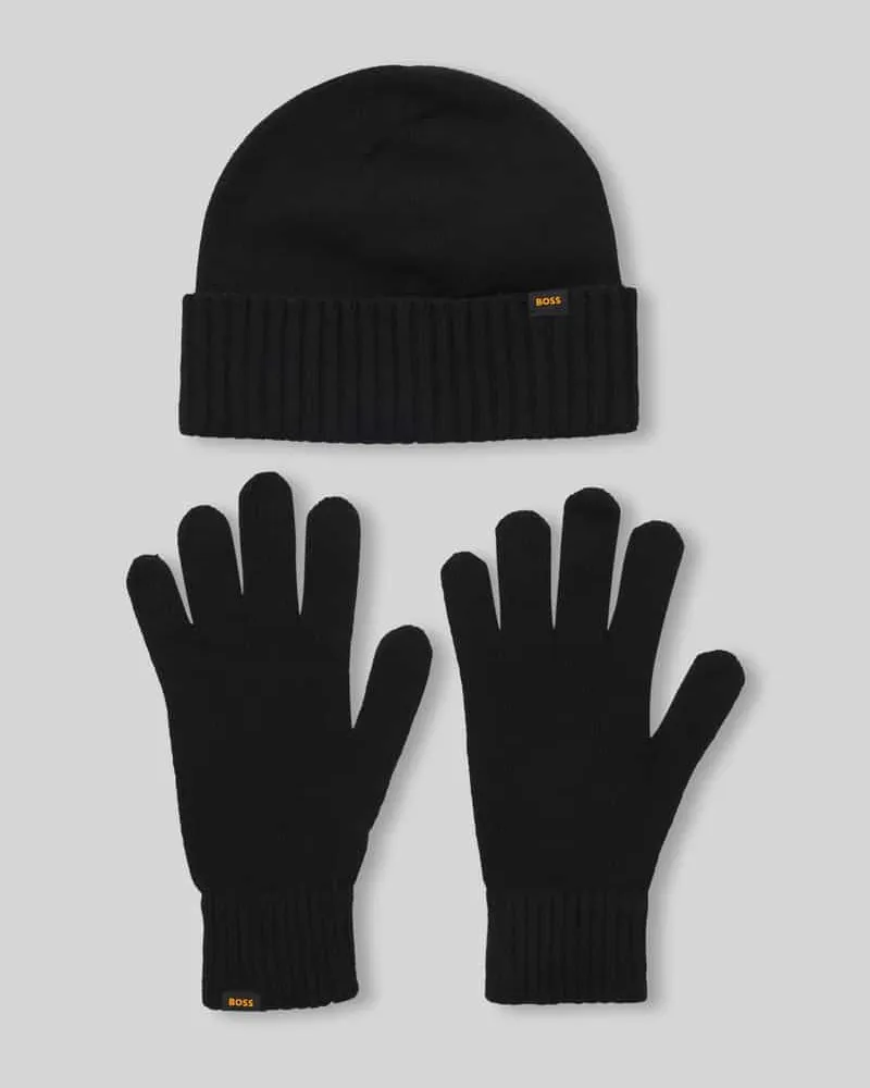 HUGO BOSS Handschuhe und Mütze im Set aus Woll-Mix Modell 'KALIPSO Black