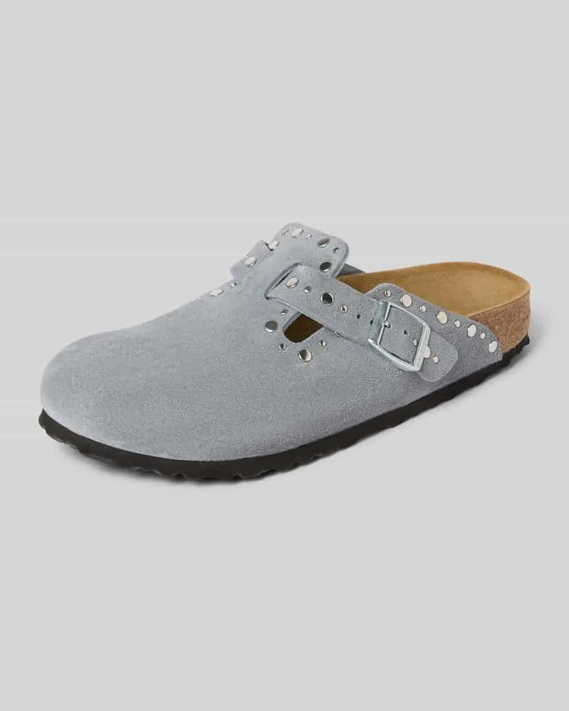 Birkenstock Clogs aus echtem Leder mit Ziernieten Modell 'Boston Rivet Hellgrau