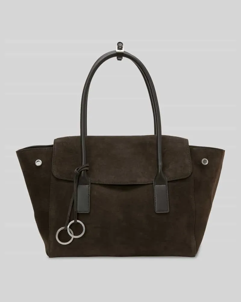 Marc O'Polo Shopper aus Rindsvelours mit Metallringen Dunkelbraun