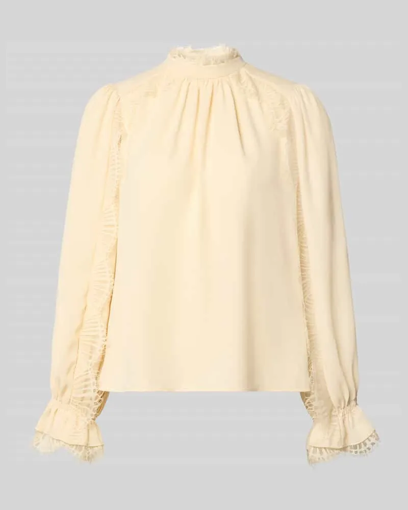 Marc Cain Regular Fit Bluse mit Spitzenbesatz Sand