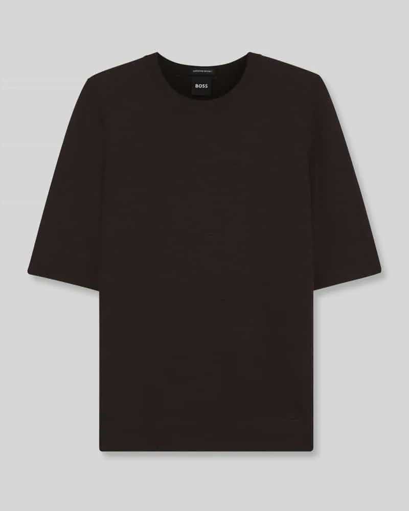 HUGO BOSS Pullover aus Wolle mit Feinstrickstruktur Dunkelbraun
