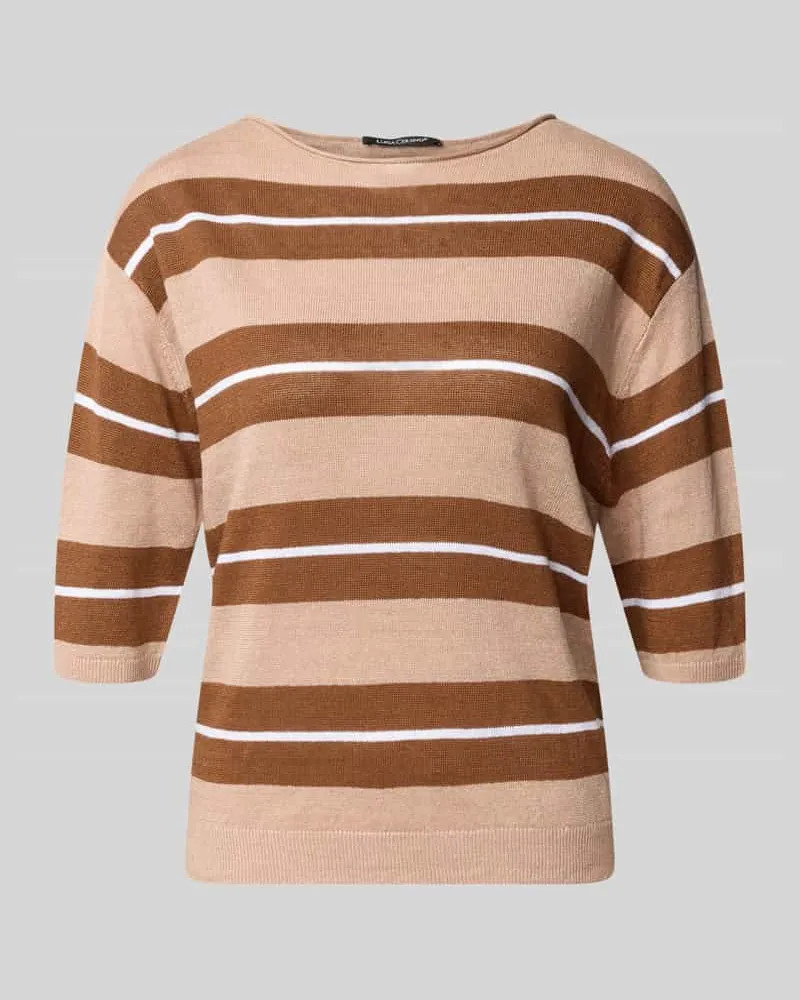 Luisa Cerano Strickshirt aus Leinen mit Rundhalsausschnitt Terra