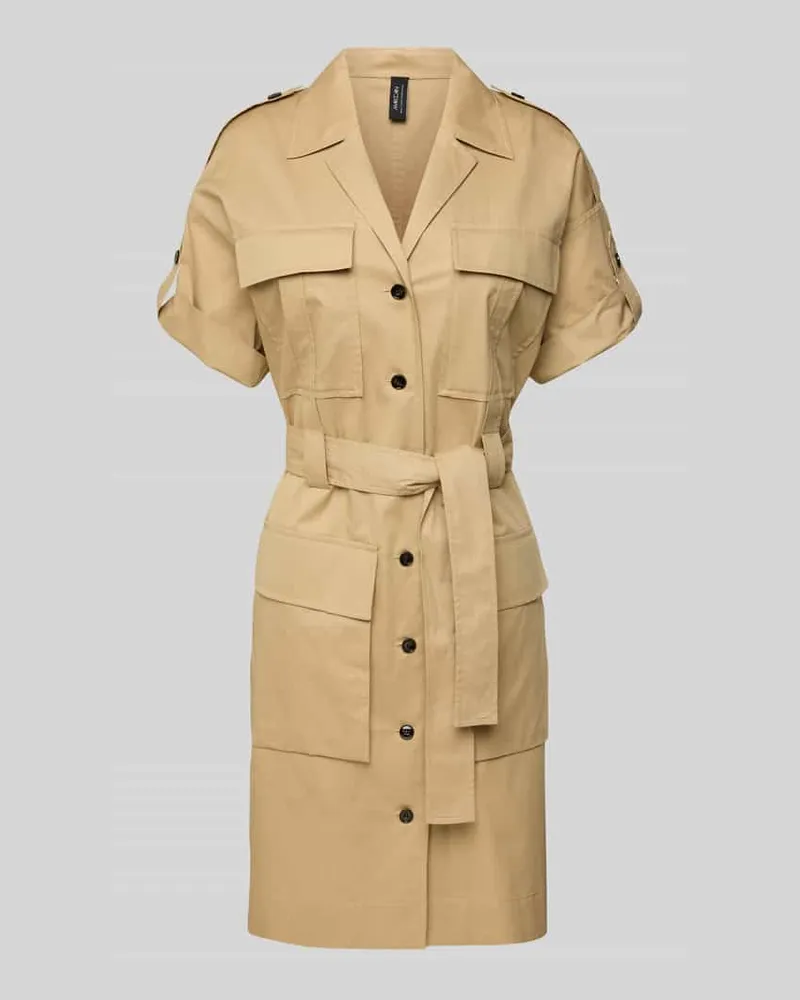 Marc Cain Knielanges Hemdblusenkleid aus Baumwoll-Seide-Mix Sand