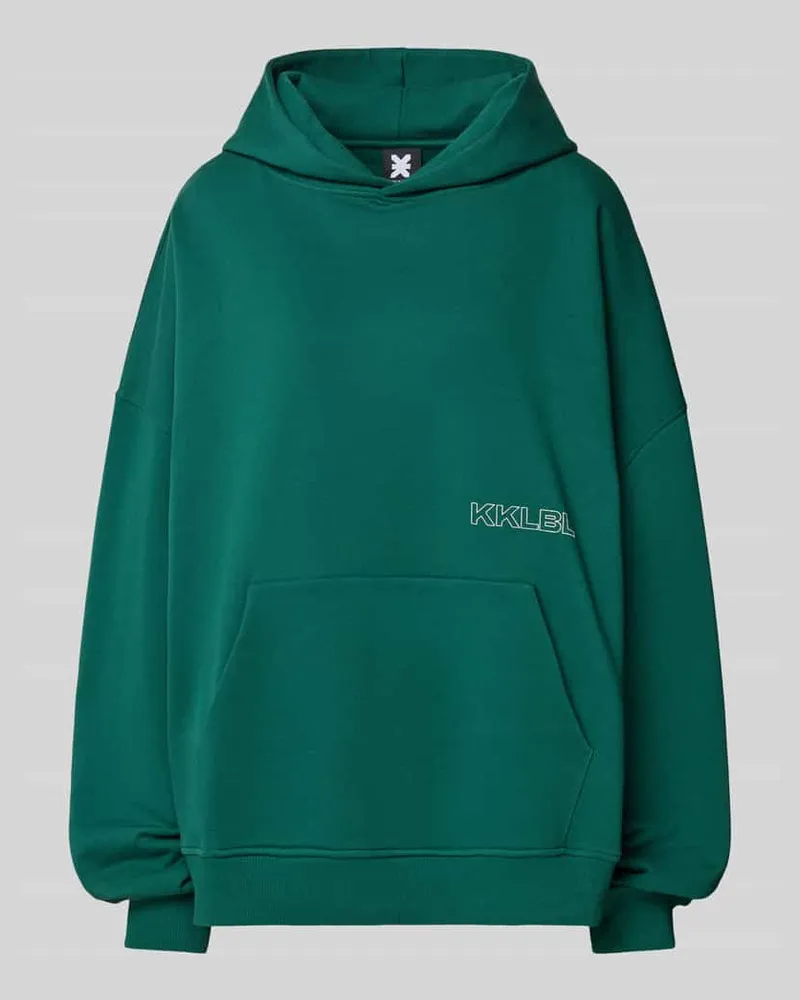 Karo Kauer Oversized Hoodie mit Label-Print und Känguru-Tasche Dunkelgruen
