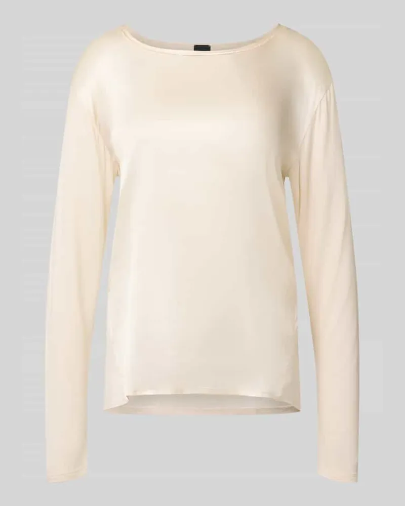HUGO BOSS Regular Fit Langarmshirt aus Viskose und Seide-Mix Offwhite