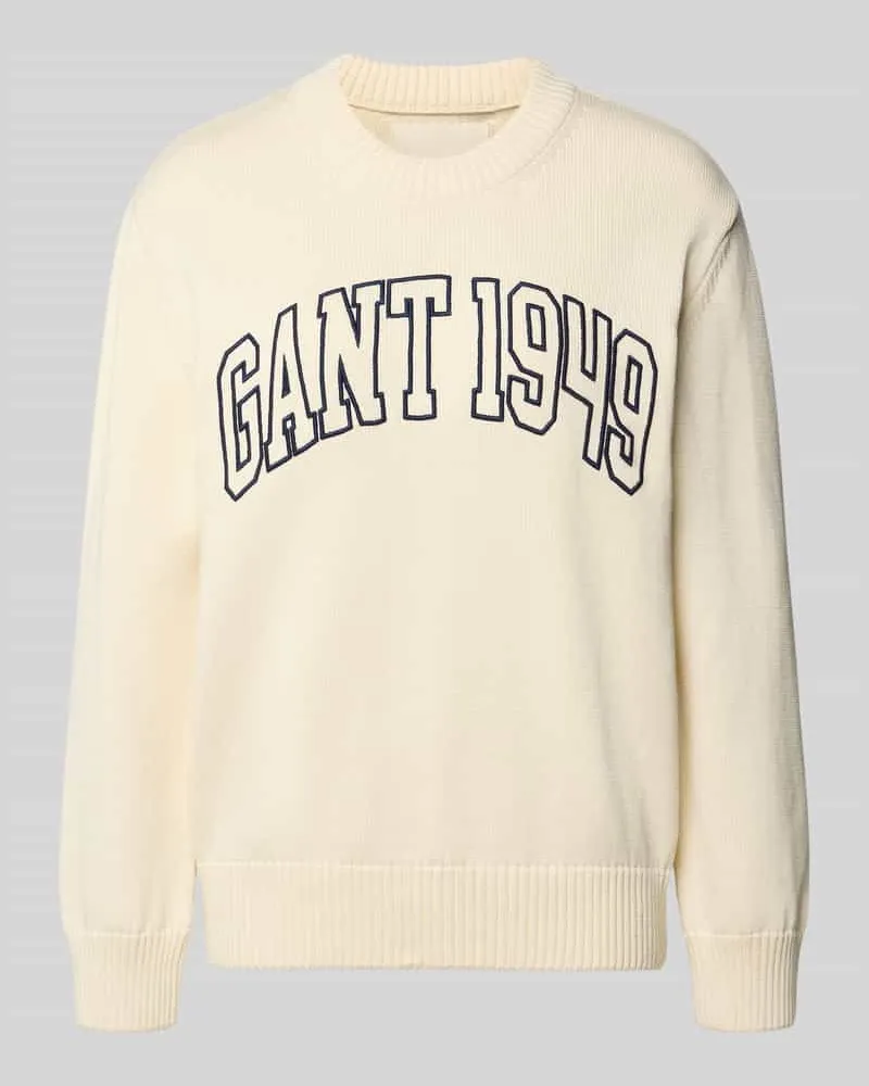 Gant Strickpullover mit Label-Stitching und Rundhalsausschnitt Offwhite
