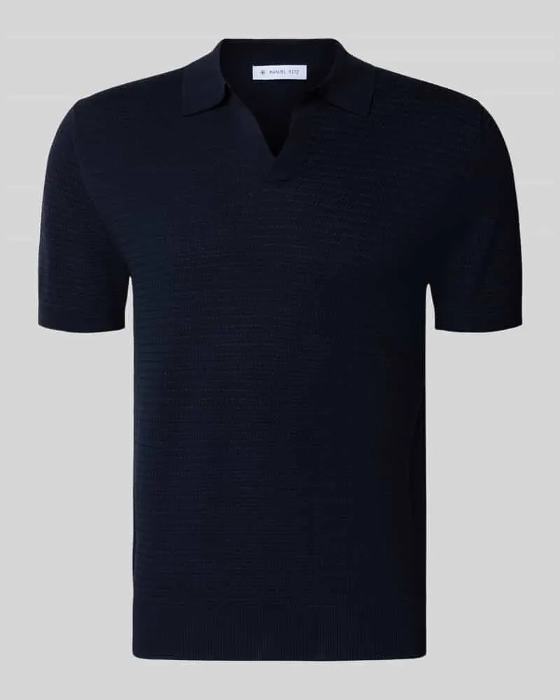 Manuel Ritz Regular Fit Poloshirt mit V-Ausschnitt Marine