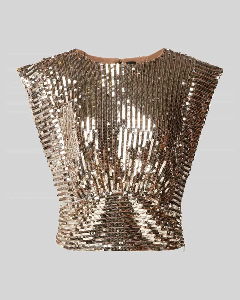 HUGO BOSS Regular Fit Top mit Allover-Paillettenbesatz Modell 'C_ILLANA Cognac