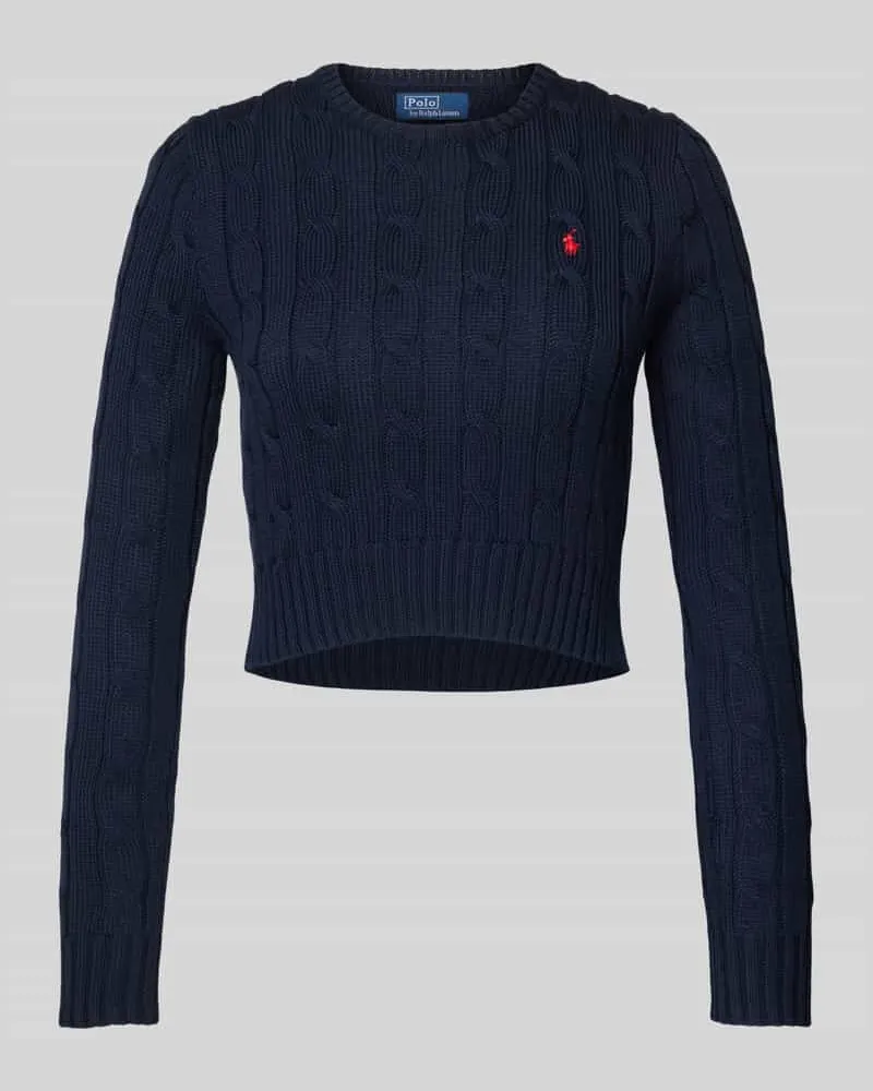 Ralph Lauren Cropped Strickpullover mit gerippten Abschlüssen Marine