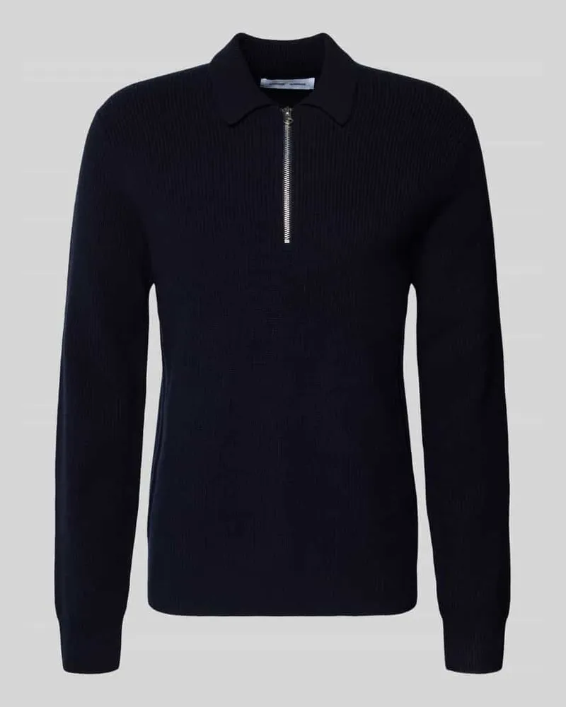 Samsøe & Samsøe Strickpullover aus Wolle mit Reißverschluss Modell 'ISAKS Dunkelblau