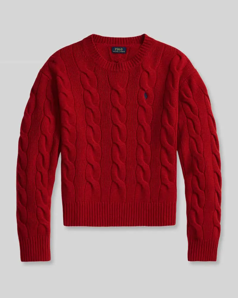 Ralph Lauren Kaschmirpullover mit Zopfmuster Dunkelrot