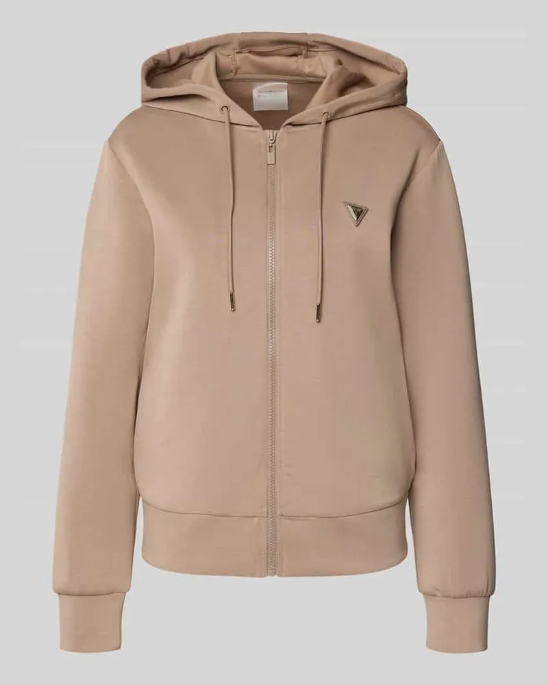 Guess Sweatjacke mit Label-Applikation Taupe