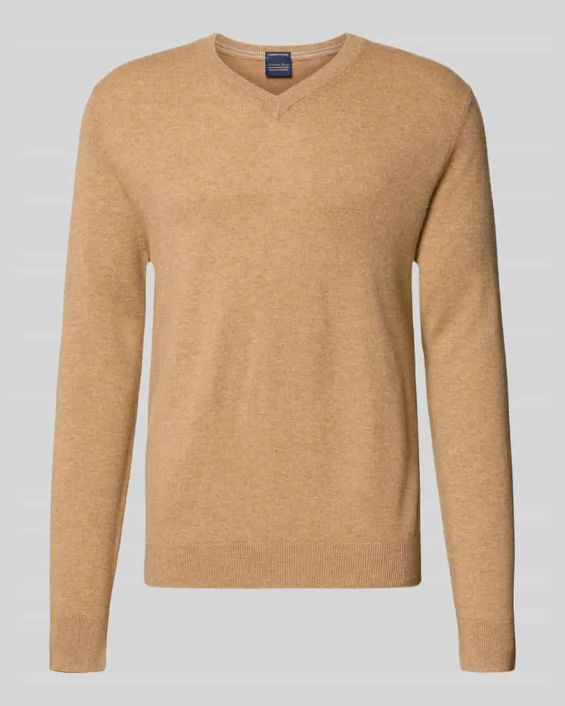 Christian Berg Strickpullover aus Wolle-Kaschmir-Mix mit V-Ausschnitt Sand