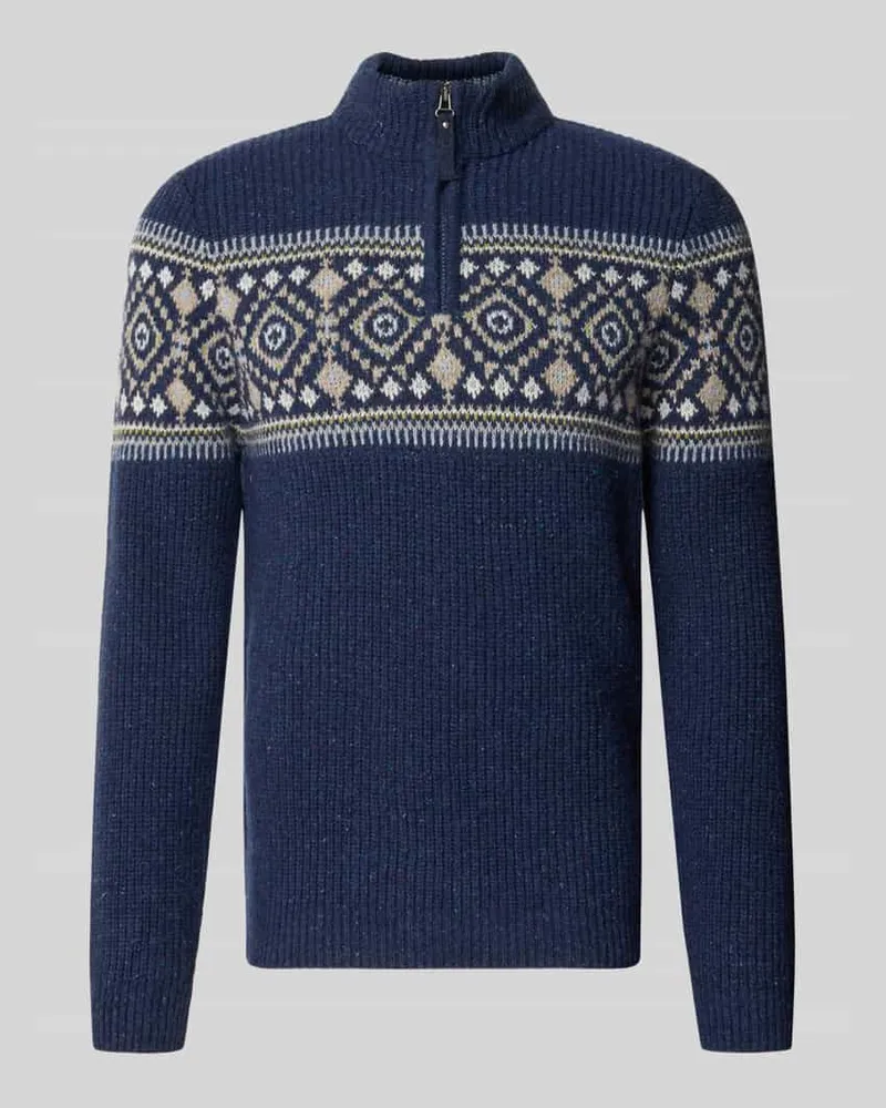 Ragman Regular Fit Norwegerpullover mit Troyer-Kragen Marine