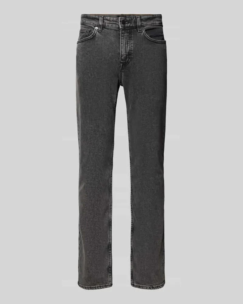 HUGO BOSS Straight Fit Jeans aus Baumwoll-Mix Modell 'DELAWARE BO Dunkelgrau