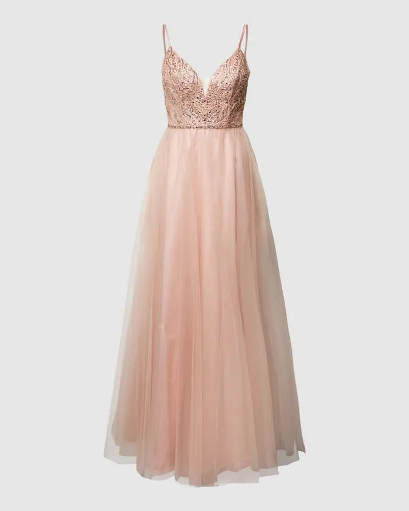 Unique Abendkleid mit Zierstein- und Paillettenbesatz Lachs_