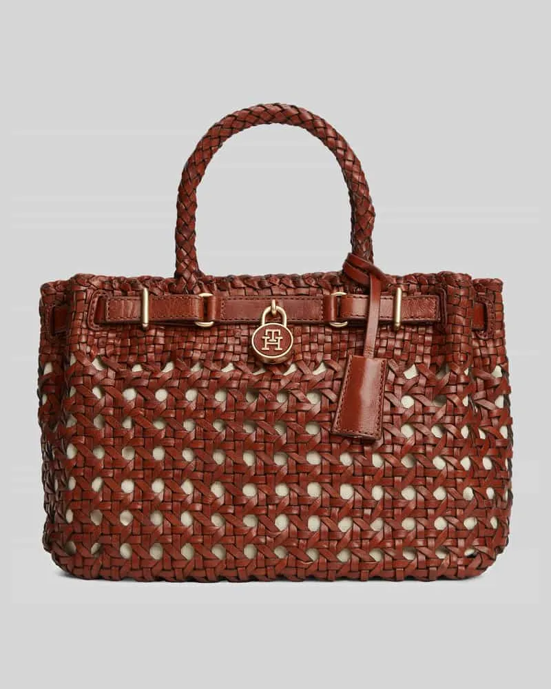 Tommy Hilfiger Henkeltasche aus echtem Büffelleder Modell 'AMERICAN ICON MINI TOTE Cognac