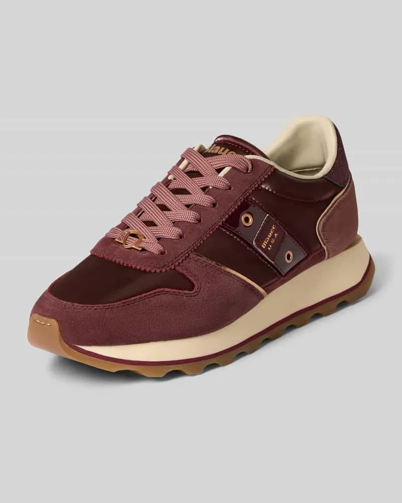 Blauer Sneaker aus Leder-Mix mit Logo-Detail Bordeaux