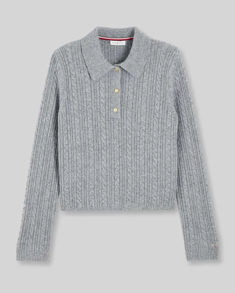 Tommy Hilfiger Poloshirt aus Woll-Mix mit Seide-Anteil Dunkelgrau