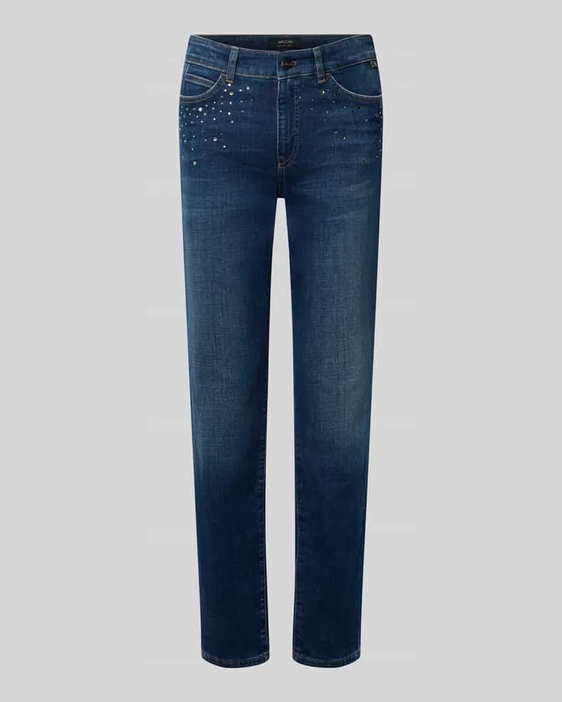 Marc Cain Skinny Fit Jeans aus elastischem Baumwoll-Mix mit Strasssteinen Jeansblau