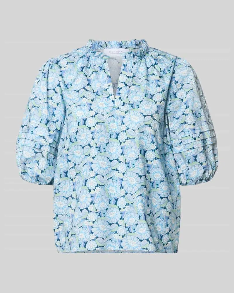 Rich&Royal Bluse mit Serafino-Kragen und Ballonärmeln Marine