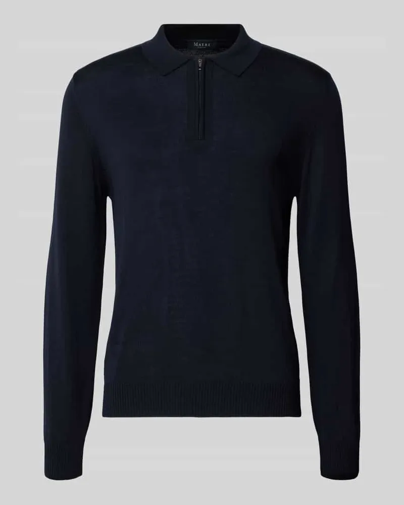 Maerz Strickpullover aus Schurwolle mit Polokragen Marine