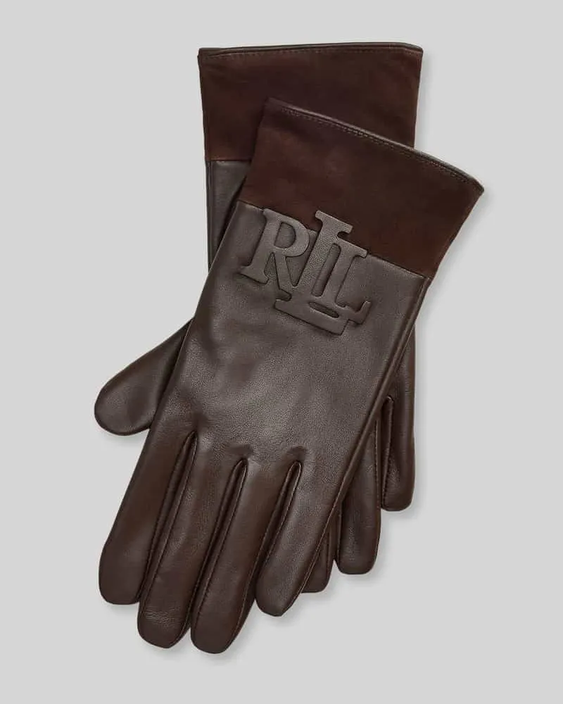 Ralph Lauren Handschuhe aus Schafsnappa mit Veloursaufsatz Dunkelbraun