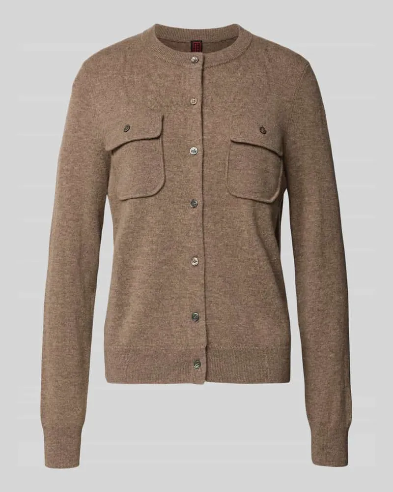 Stefanel Regular Fit Strickjacke aus Lanawoll-Kaschmir-Mix Mittelbraun