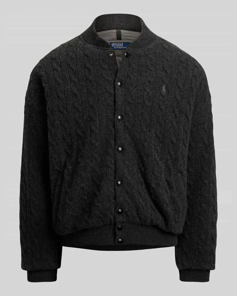 Ralph Lauren Relaxed Fit Strickjacke aus Woll-Kaschmir-Mix mit Zopfmuster Dunkelgrau