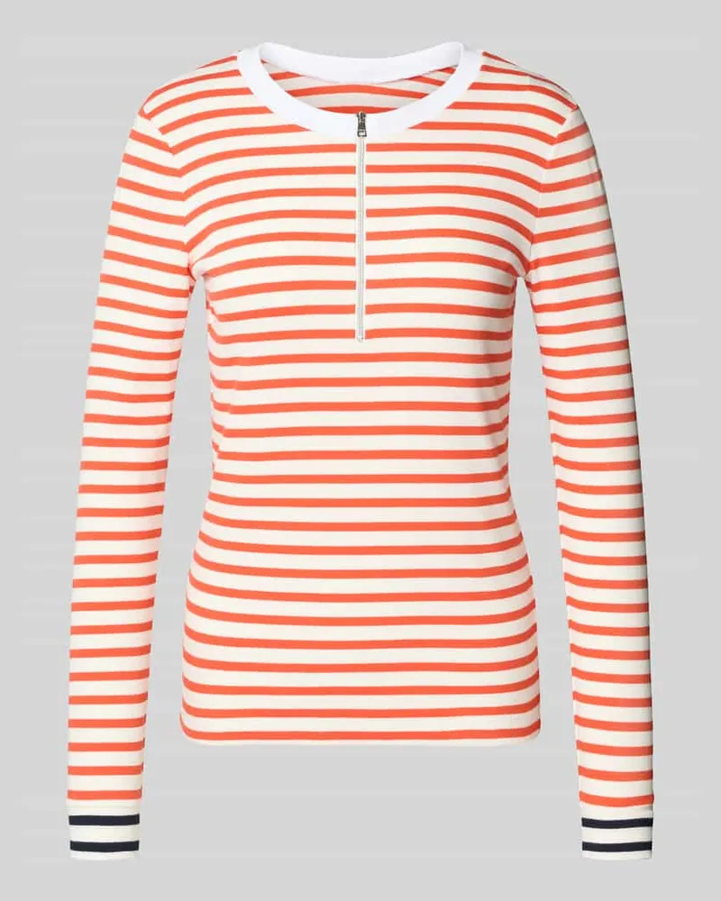 Marc Cain Longsleeve mit Rundhalsausschnitt und Reißverschluss Koralle