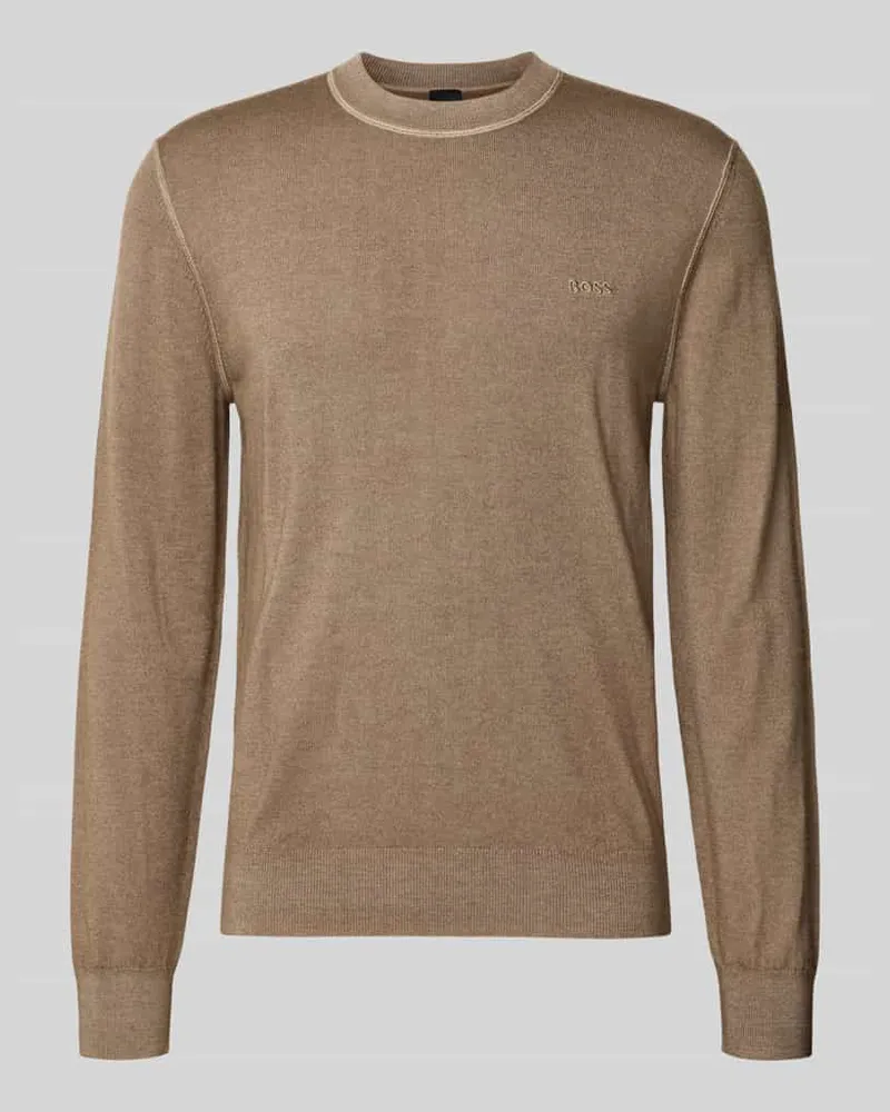 HUGO BOSS Regular Fit Strickpullover aus reiner Schurwolle Modell 'ASTEFO Oliv