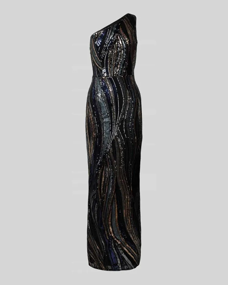 Adrianna Papell One-Shoulder-Abendkleid mit Paillettenbesatz Black