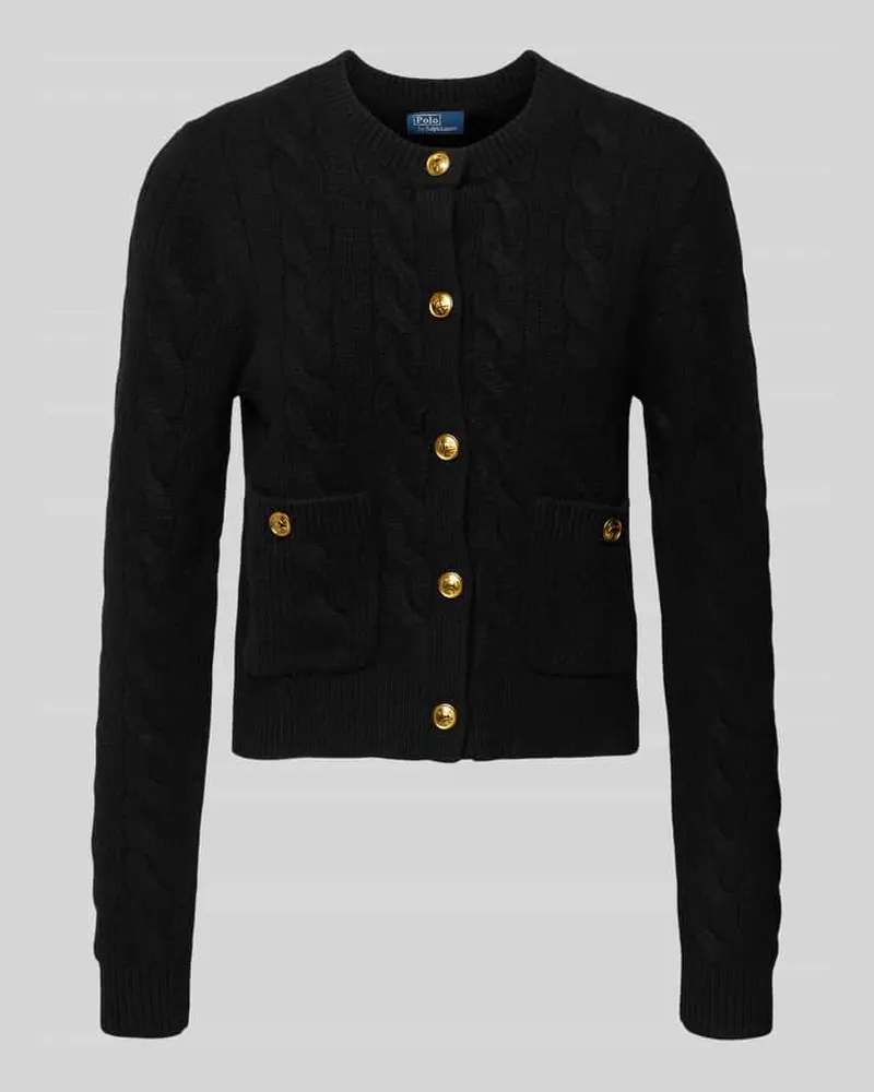 Ralph Lauren Cardigan aus Lanawolle-Kaschmir-Mix mit Zopfmuster Black