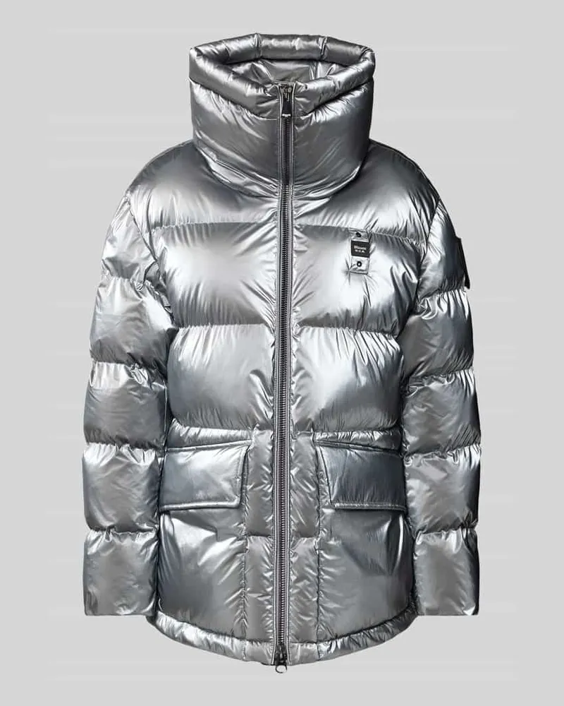 Blauer Steppjacke mit Stehkragen Silber