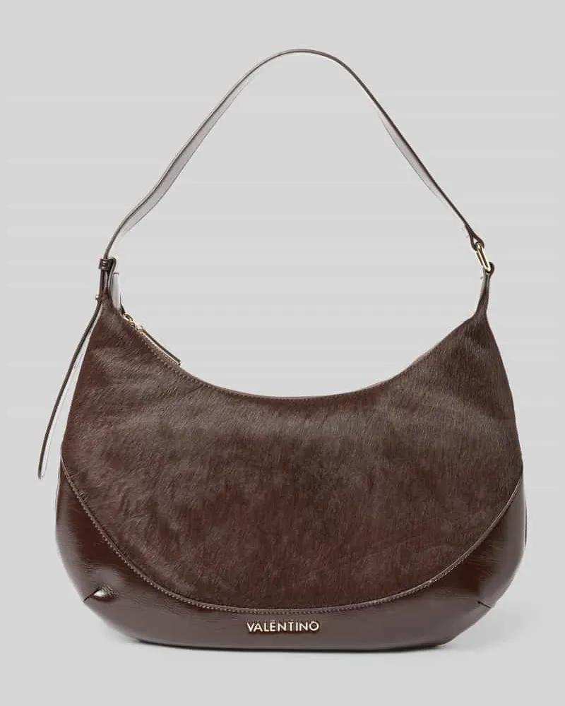 Valentino Bags Umhängetasche aus Kalbnappa mit Logo-Schriftzug Dunkelbraun