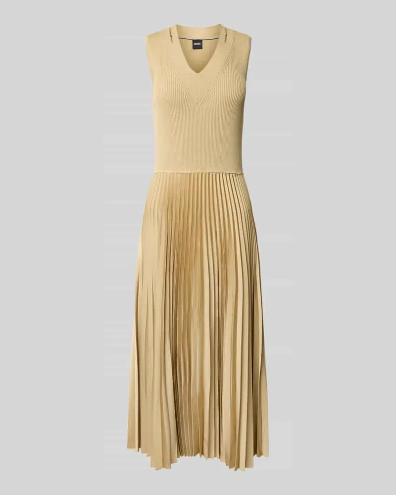 HUGO BOSS Midikleid mit Plisseefalten Modell 'Farara Beige