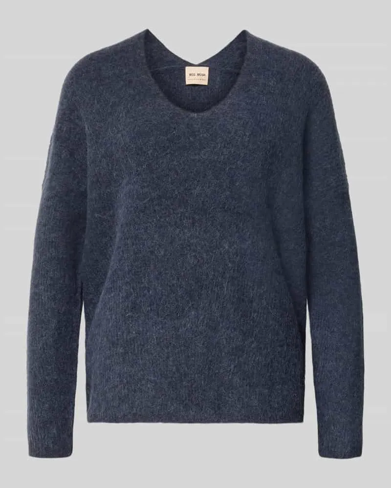Mos Mosh Strickpullover aus Woll-Mix mit V-Ausschnitt Modell 'THORA Dunkelblau